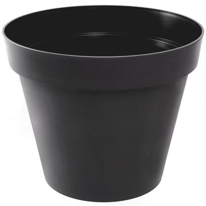 Pot de fleur rond Toscane - EDA PLASTIQUE - Gris anthracite - 30 cm - 10 L - Résistant au gel et aux UV