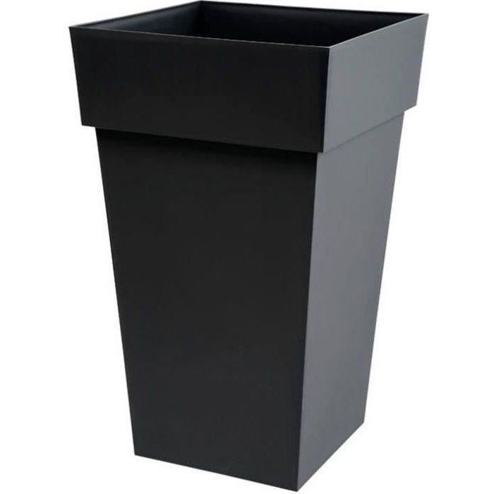 Pot de fleurs haut Carré 39 cm - EDA - Toscane - 62 L - 39 x 39 x H. 65 cm - Gris Anthracite