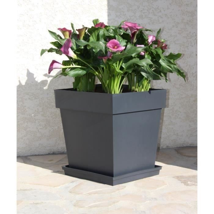 EDA Pot de fleur carrÈ Toscane - 39 x 39 x H 39 cm - 38 L - Gris anthracite