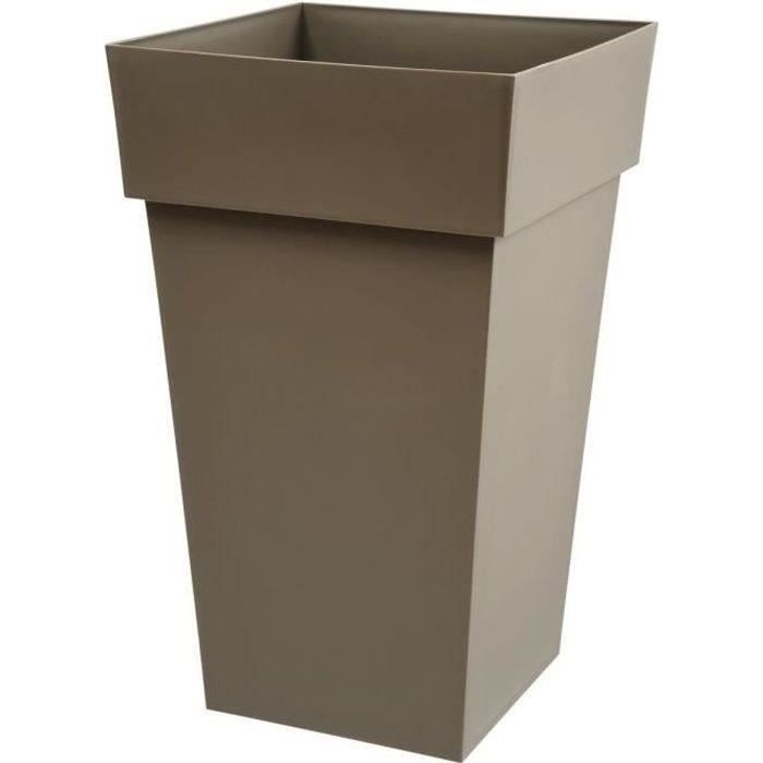 EDA Tuscany Square Tall Flower Pot - 39 x 39 x H 65 cm - 62 L - Taupe