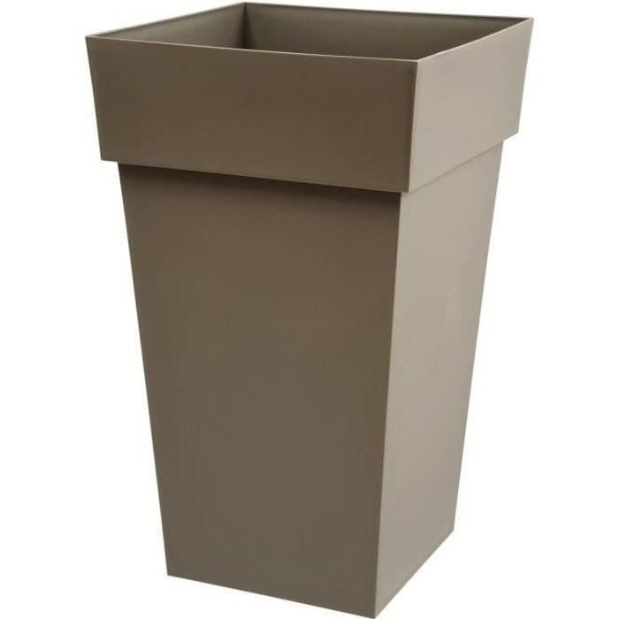 Pot de fleurs haut Carré 39 cm - EDA - Toscane -  62 L - 39 x 39 x H. 65 cm - Taupe