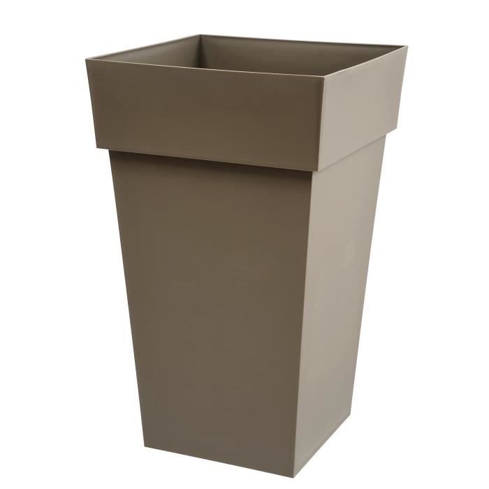 EDA Pot de fleur haut carrÈ Toscane - 39 x 39 x H 65 cm - 62 L - Taupe