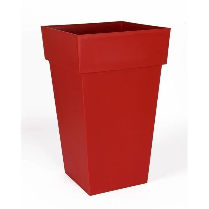 EDA Tuscany Square Tall Flower Pot - 39 x 39 x H 65 cm - 62 L - Ruby Red