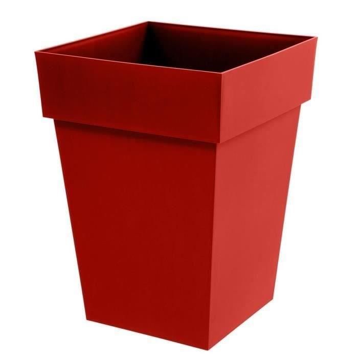 Square flower pot Tuscany - EDA PLASTIC - 39 x 39 x H 53 cm - Frost and UV resistant - Ruby red