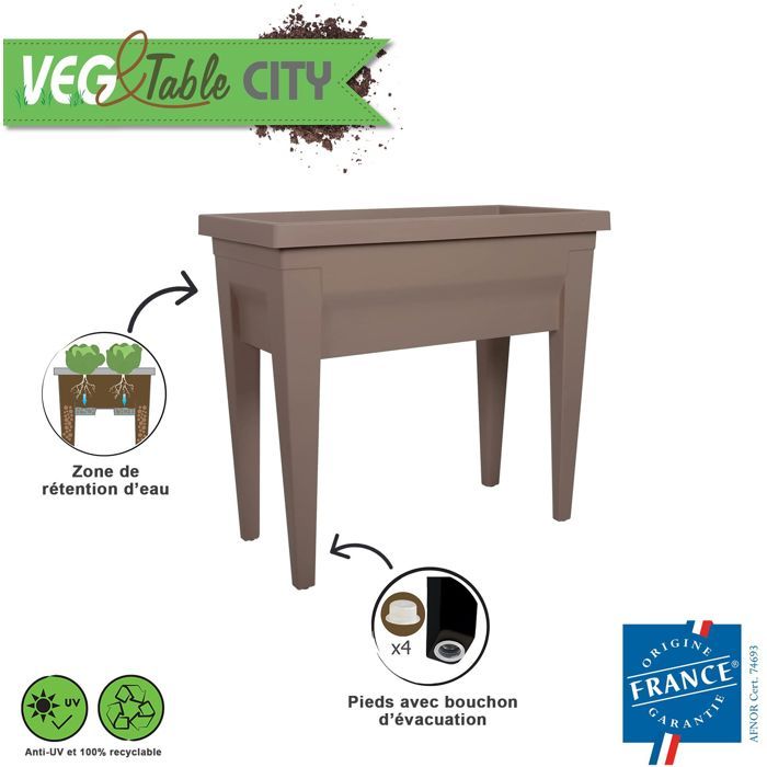 Espace potager sur pieds - EDA - Veg&Table City - 57 L - Table de culture sur pieds -  76 x 38,5 x H. 68 cm - Taupe