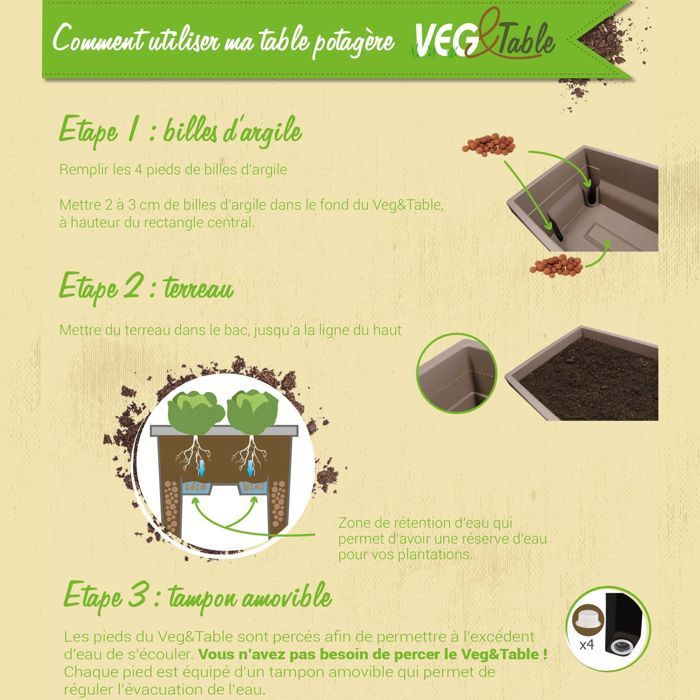 Espace potager sur pieds - EDA - Veg&Table City - 57 L - Table de culture sur pieds -  76 x 38,5 x H. 68 cm - Taupe