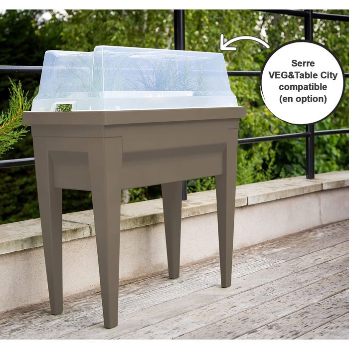 Espace potager sur pieds - EDA - Veg&Table City - 57 L - Table de culture sur pieds -  76 x 38,5 x H. 68 cm - Taupe