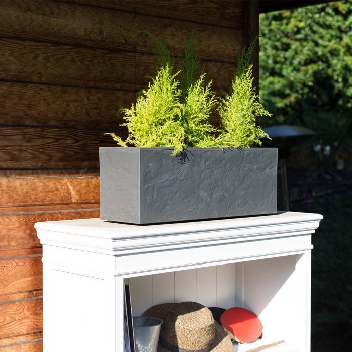 Balconniere - EDA - Volcania Up - 25 L - Intérieur/Extérieur - Décor Pierre - 59 x 19,5 x 22,8 cm - Gris Anthracite