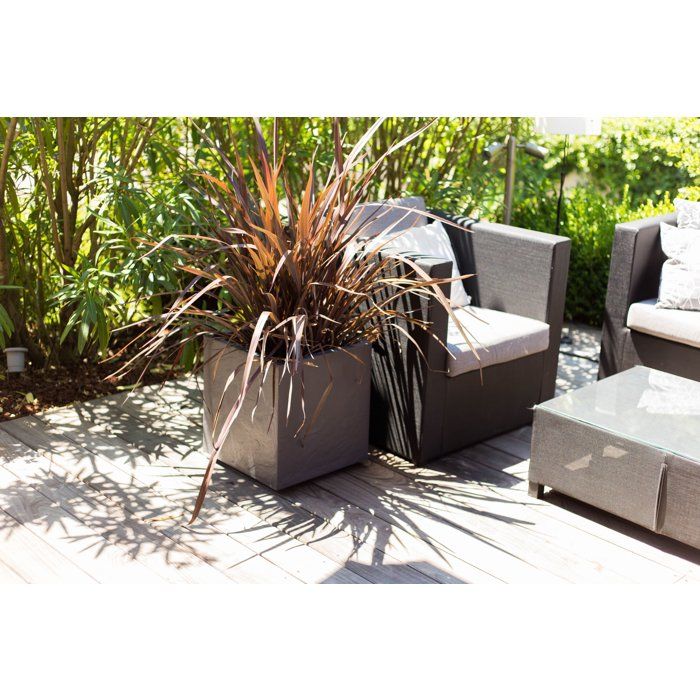 Pot de fleurs Carré 30 cm - EDA - Volcania Up - 21 L - Intérieur/Extérieur -Décor Pierre- 29,5 x 29,5 x H. 29,5 cm - Gris Anthracite