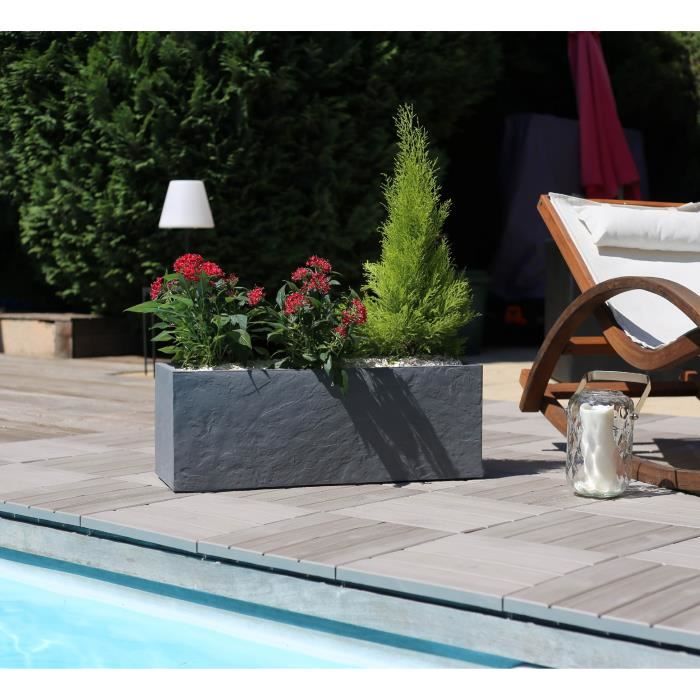 Jardiniere Volcania'Up - EDA - 57 L - Décor Pierre - 79,5 x 29,5 x H. 29,5 cm - Gris Anthracite
