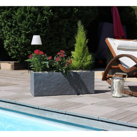 Jardiniere - EDA - Volcania Up - 57 L - Intérieur/Extérieur - Décor Pierre - 79,5 x 29,5 x H. 29,5 cm - Gris Anthracite