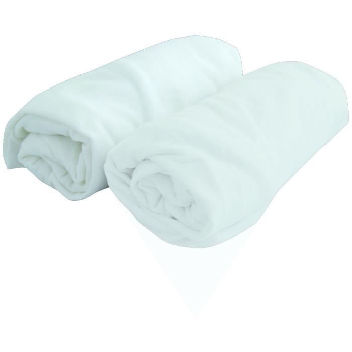 Drap housse bÈbÈ DOMIVA - Jersey - Blanc - 60 x 120 cm - Lot de 2