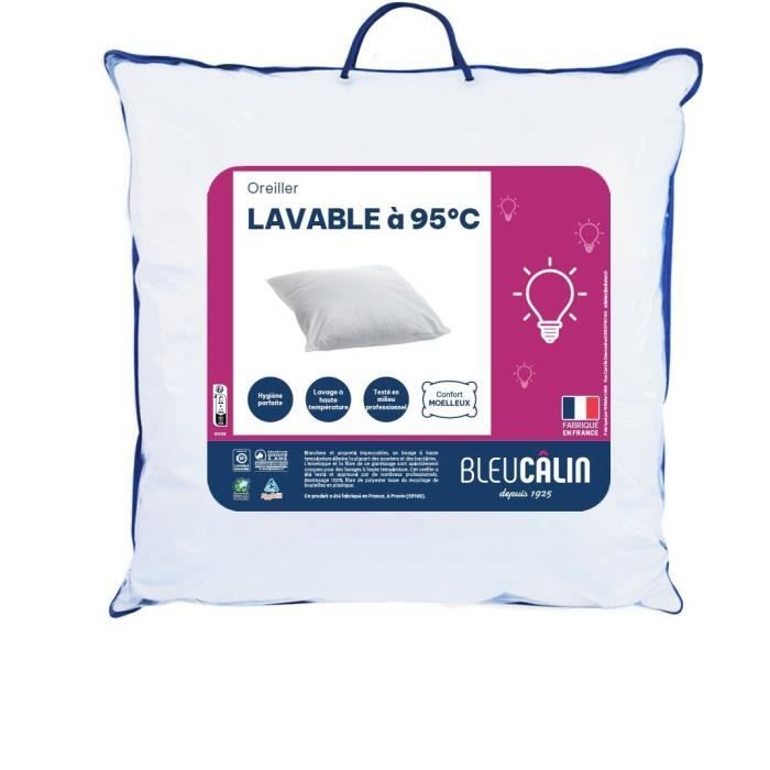 Oreiller a bouillir - 60 x 60 cm - Moelleux - BLEU CALIN - Blanc