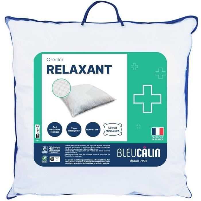 Oreiller relaxant - 60 x 60 cm - Moelleux - BLEU CALIN - Blanc