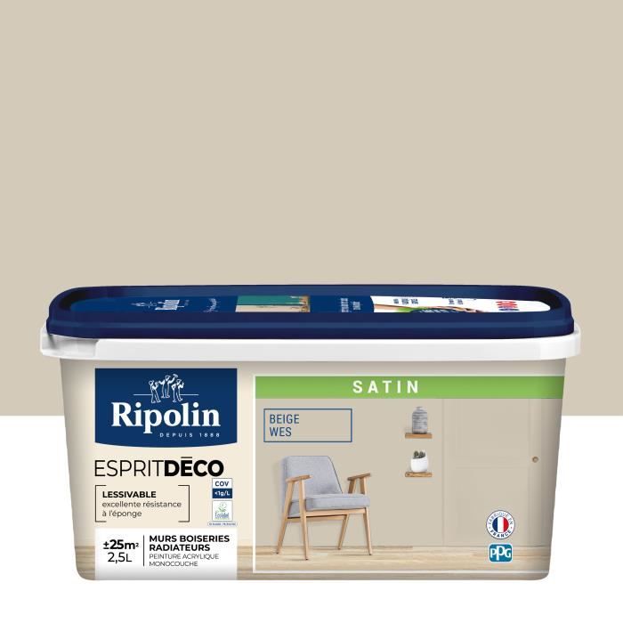 Peinture esprit deco multi-supports - RIPOLIN - 434162 - Beige wes - Satin - 2,5 L