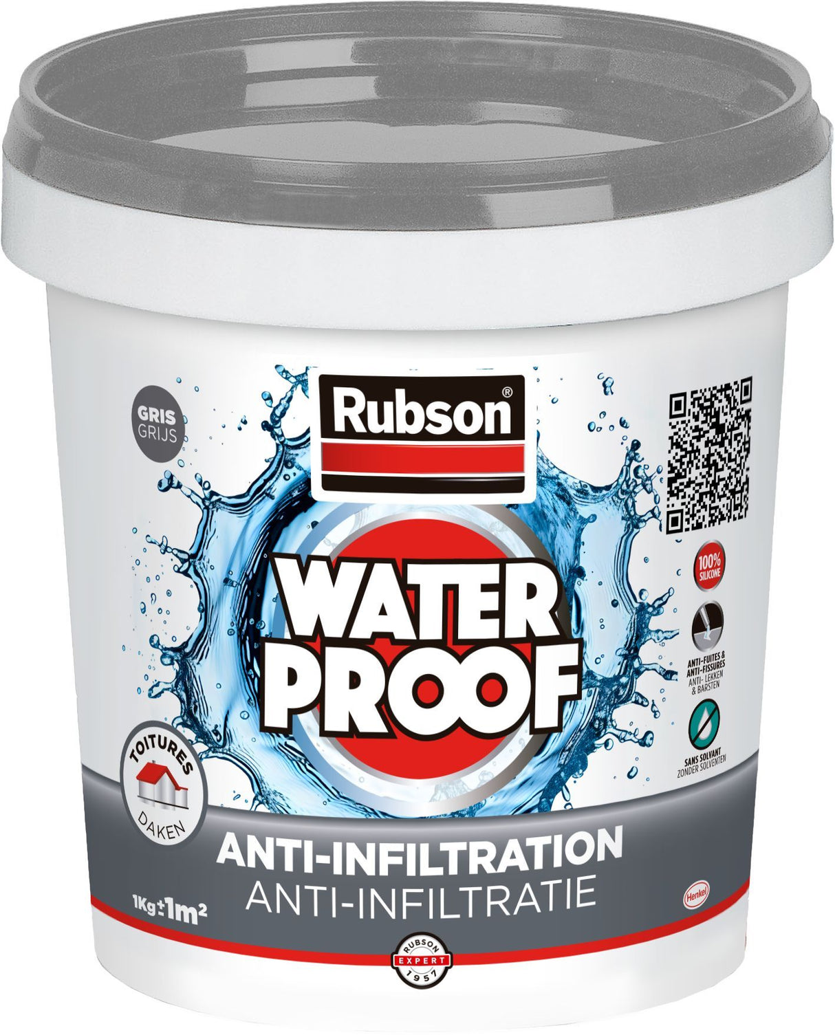 Revetement d'étanchéité - RUBSON - Anti-infiltrations Waterproof - Gris - Seau 1kg - Résiste aux UV