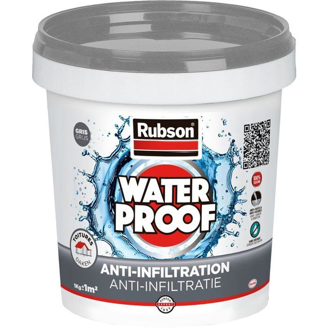 Revetement d'étanchéité - RUBSON - Anti-infiltrations Waterproof - Gris - Seau 1kg - Résiste aux UV