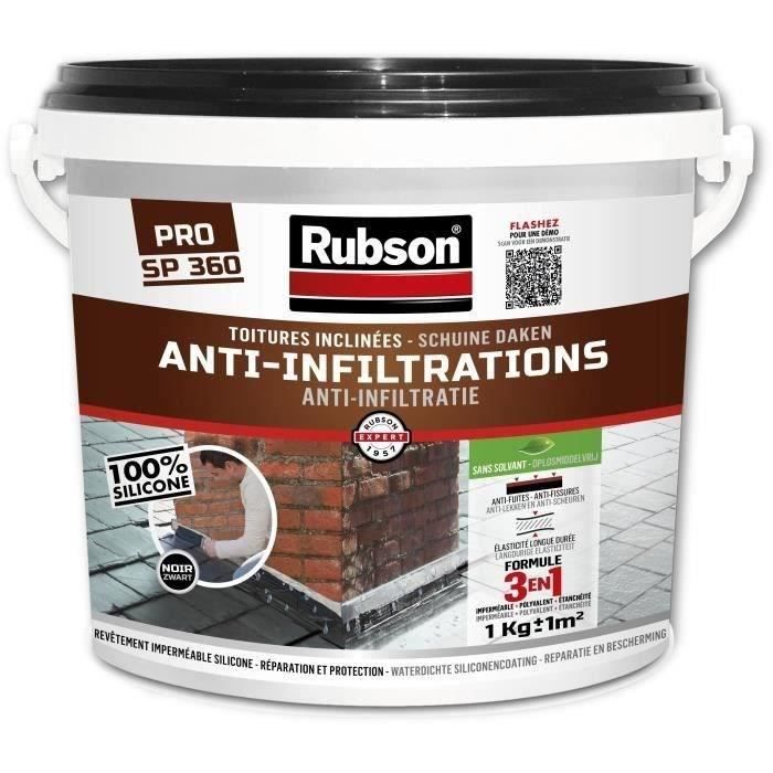 Anti-infiltrations - RUBSON - Noir 1kg - Revetement impermÈable - 100% Silicone - RÈsiste aux UV