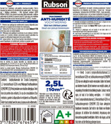 Revetement d'étanchéité - RUBSON - Waterproof - Traitement murs humides - Murs intérieurs - Incolore - Bidon de 2,5L