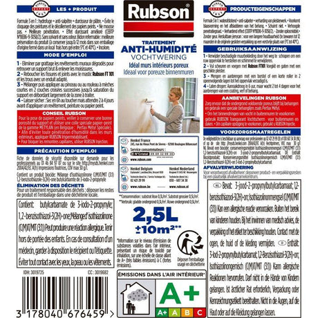 Revetement d'étanchéité - RUBSON - Waterproof - Traitement murs humides - Murs intérieurs - Incolore - Bidon de 2,5L