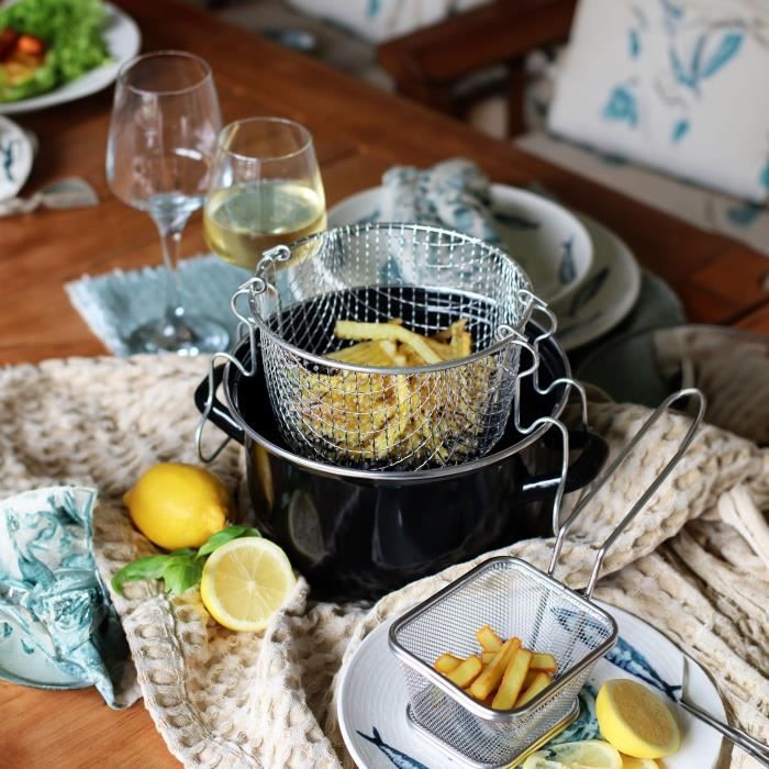 Friteuse - MENASTYL - 3645580 - En acier émaillé - Noir - 26 cm - Avec couvercle et panier - Tous feux dont induction