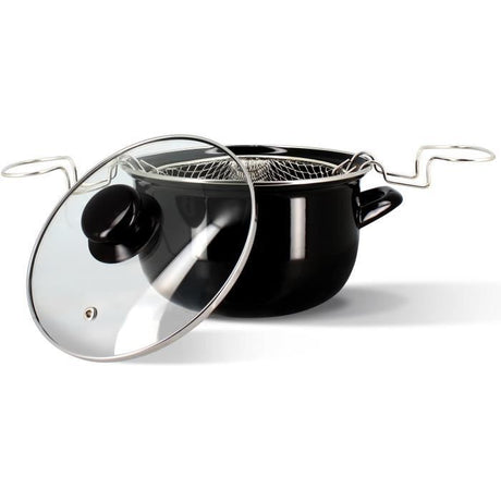 Friteuse - MENASTYL - 3645580 - En acier émaillé - Noir - 26 cm - Avec couvercle et panier - Tous feux dont induction