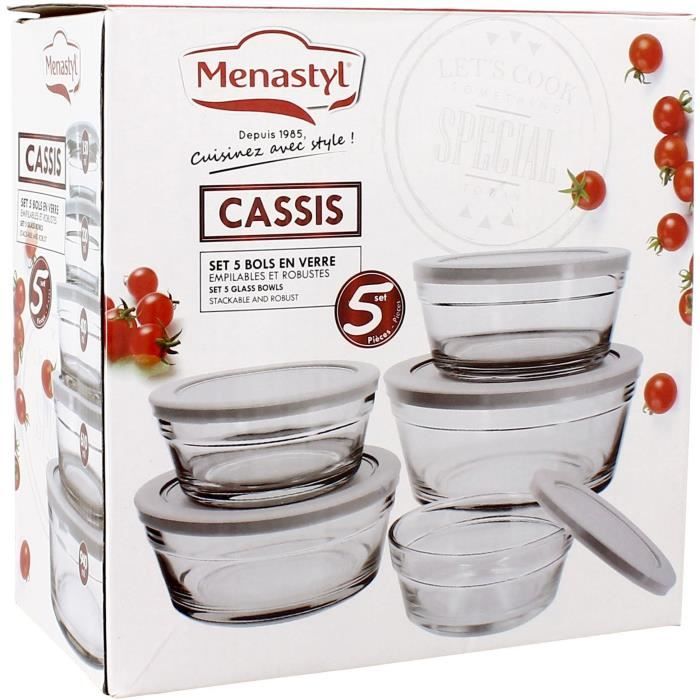 Set de 5 bols - MENASTYL - 5039038 - 150 ml, 230 ml, 400 ml, 610 ml et 940 ml - Couvercles en plastique durable