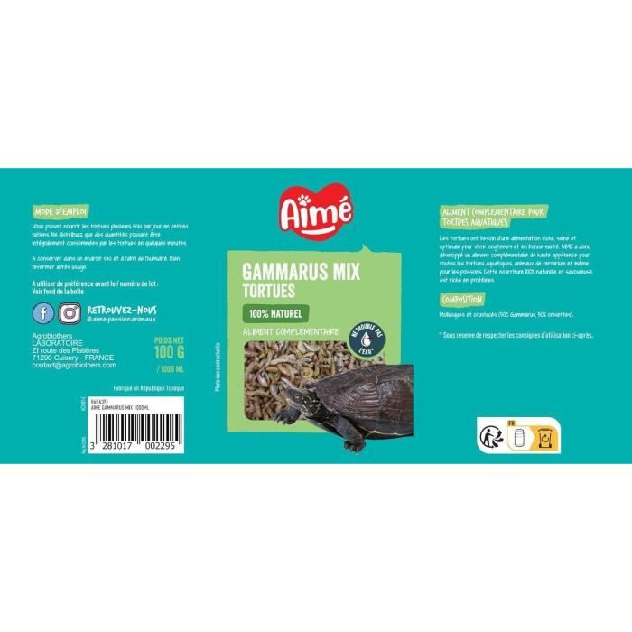 Aliment tortue - AIME - Gammarus Mix - 1000 ml - Crevettes naturelles, équilibre nutritionnel