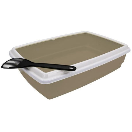 Bac a litiere avec rebord + Pelle - AIME - Pour chat - Taupe - 44 x 34 x 11 cm
