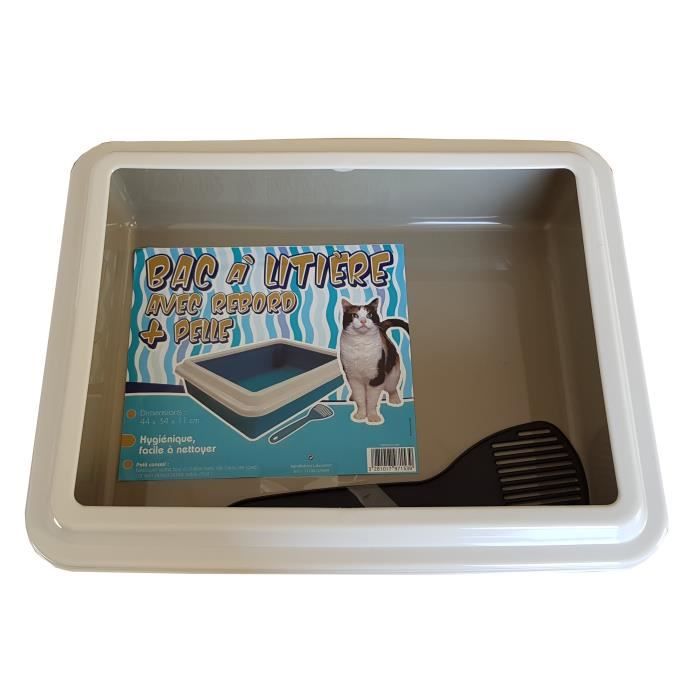 Bac a litiere avec rebord + Pelle - AIME - Pour chat - Taupe - 44 x 34 x 11 cm