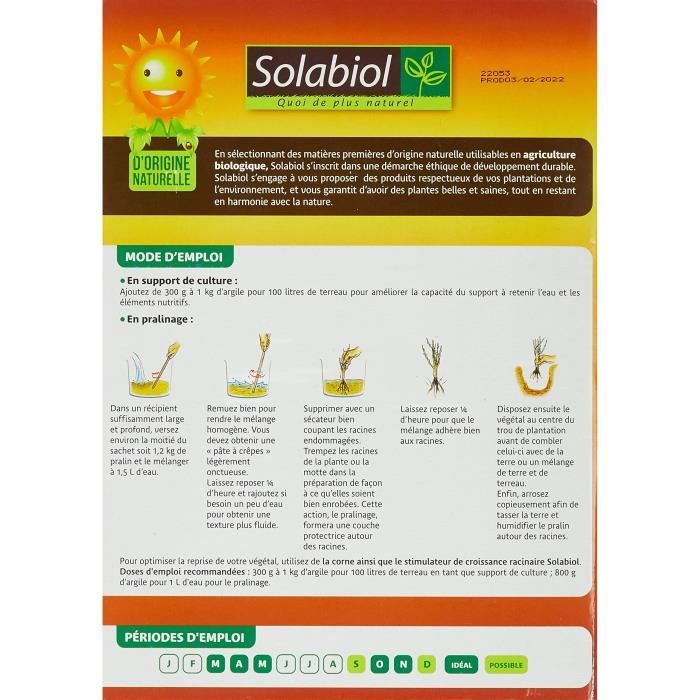 Pralin aux argiles vertes - SOLABIOL - 2,4kg - Jusqu'a 3L de pralin - Enrobe les racines pour un meilleur ancrage