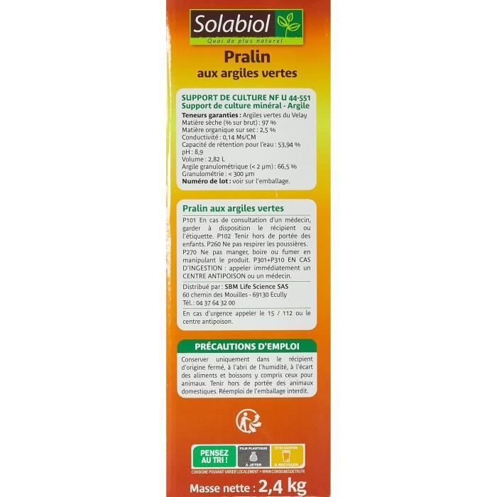 Pralin aux argiles vertes - SOLABIOL - 2,4kg - Jusqu'a 3L de pralin - Enrobe les racines pour un meilleur ancrage