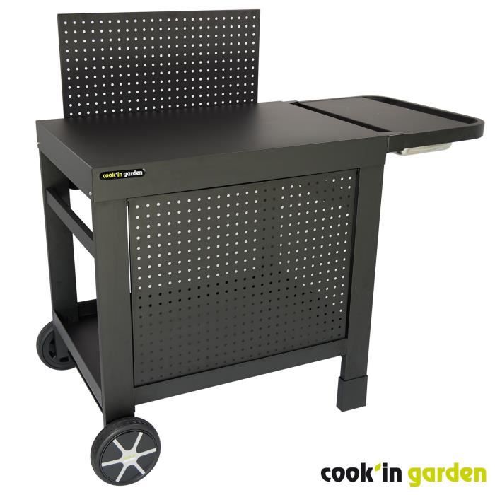COOK'IN GARDEN Desserte REVA 110 PREMIUM - Acier - Surface de travail: L.108 x l.55 cm - 1 tablette, 1 jupe, 1 crédence - Noir