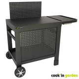 COOK'IN GARDEN Desserte REVA 110 PREMIUM - Acier - Surface de travail: L.108 x l.55 cm - 1 tablette, 1 jupe, 1 crédence - Noir