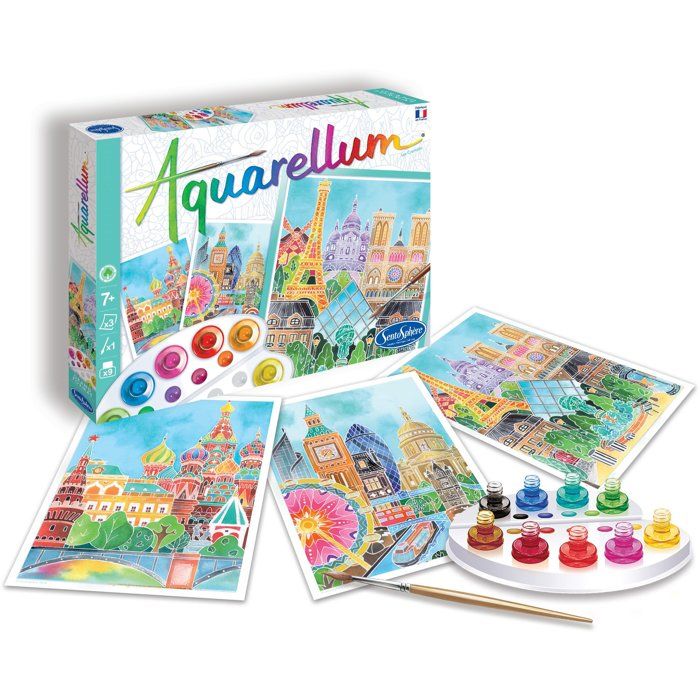 Peinture aquerelle - SENTOSPHERE - Aquarellum - Capitales - 9 couleurs - 3 tableaux - Sertissage sur papier Vélin - Des 7 ans