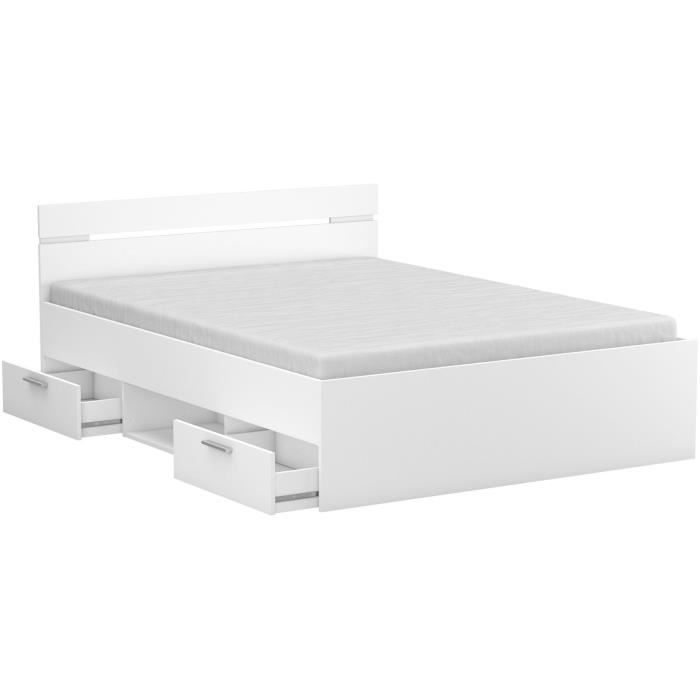 Demeyere Lit adulte MICHIGAN - 160 x 200 cm - Multiples rangements - Blanc