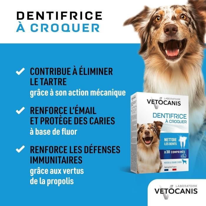 Dentifrice a croquer anti-tartre - VETOCANIS - Pour chien - 30 comprimés