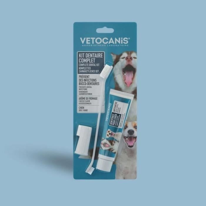 Kit Dentaire Chien - VETOCANIS - Hygiene dentaire avec Brosse a Dents, Biscuit Aromatisé, Dentifrice