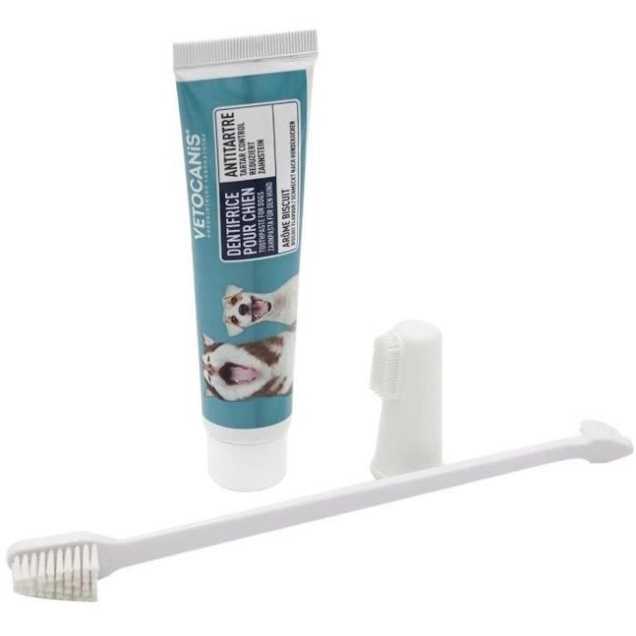 Kit Dentaire Chien - VETOCANIS - Hygiene dentaire avec Brosse a Dents, Biscuit Aromatisé, Dentifrice