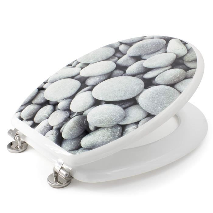 Abattant WC - GELCO - Galets de plage - Gris - MDF - Charnieres inox - Universel