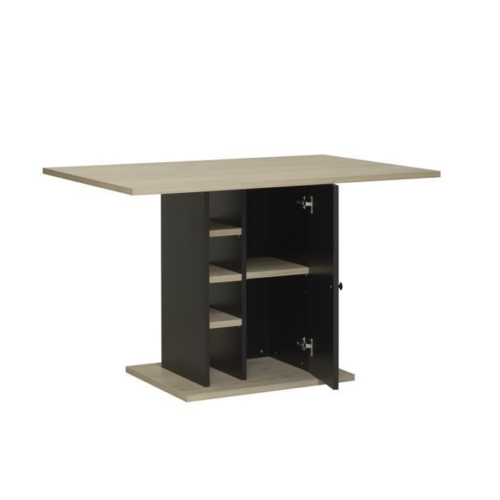 Table a manger rectangulaire avec rangement 1 porte - DÈcor chene et noir - OXFORD - L 120 x P 80 x H 75 cm