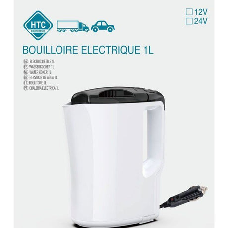 Bouilloire électrique 24V - HTC EQUIPEMENTS - 1 litre- 250W - corps blanc et couvercle noir
