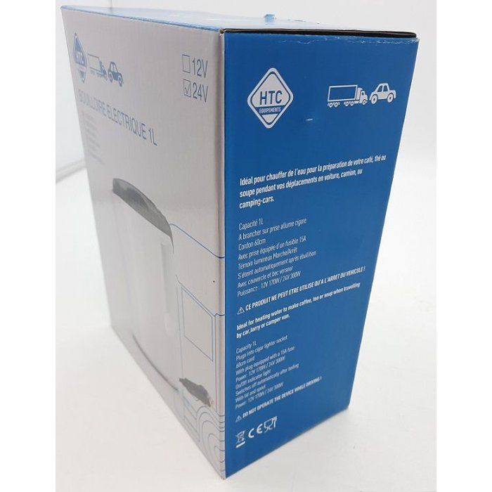 Bouilloire électrique 24V - HTC EQUIPEMENTS - 1 litre- 250W - corps blanc et couvercle noir