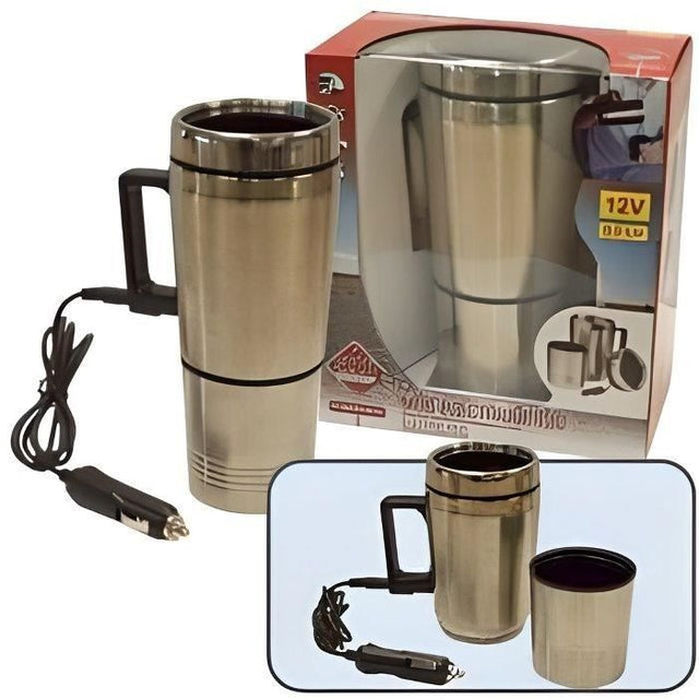 Mug électrique 12V- HTC EQUIPEMENTS- 0.5 Litre total, dont 0,2L pour le gobelet-Avec base antidérapante-Garde vos boissons au chaud!