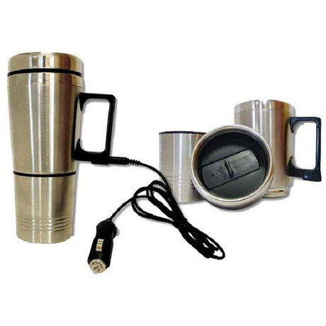 Mug électrique 12V- HTC EQUIPEMENTS- 0.5 Litre total, dont 0,2L pour le gobelet-Avec base antidérapante-Garde vos boissons au chaud!