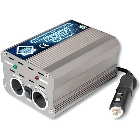 Convertisseur  24V/12V- HTC TECHNIC -15A + 2 prises allume-cigare femelle puissance 180W
