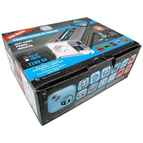 Convertisseur de tension - HTC TECHNIC - 12V/220 V - 300 W - Avec prise USB-A 2A livré avec cordon allume cigare