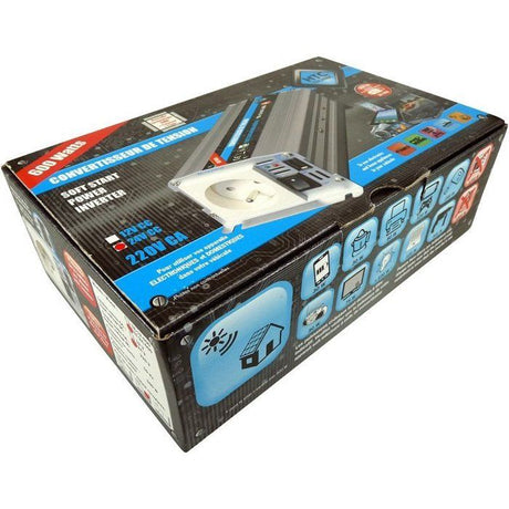 Convertisseur de tension - HTC TECHNIC - 24V/220 V - Puissance 600 W - Avec prise USB 2A- Livré avec câbles batterie