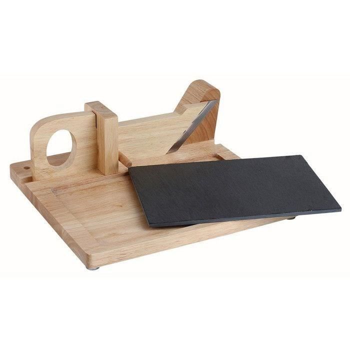 Guillotine a saucisson - LIVOO - MEC127 - En hévéa et plateau en ardoise - Lame acier inoxydable - Sécurité