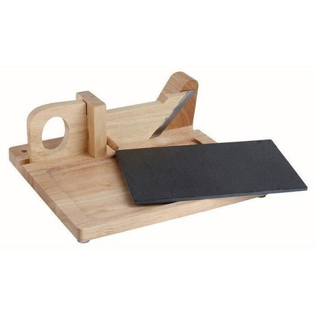 Guillotine a saucisson - LIVOO - MEC127 - En hévéa et plateau en ardoise - Lame acier inoxydable - Sécurité